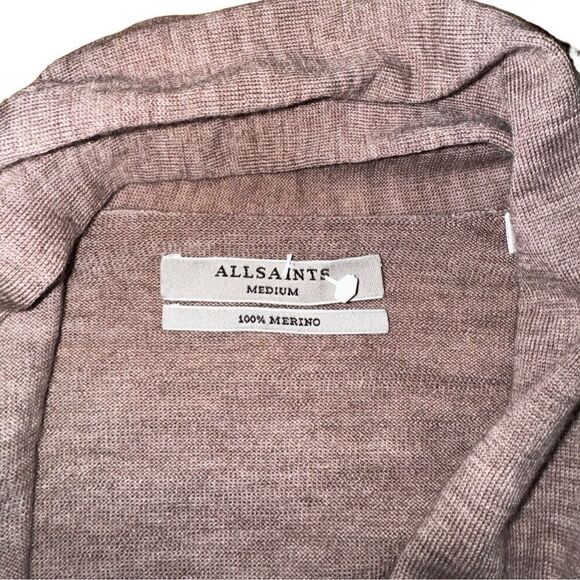 All Saints Wasson Rib Open Front Wool Cardigan Pashmina Pink- Size Medium - Picture 2 of 7